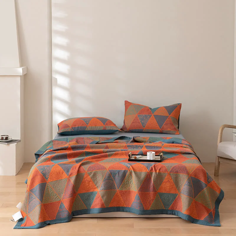 Fine Triangle Pattern Print Cotton Reversible Quilt Certified