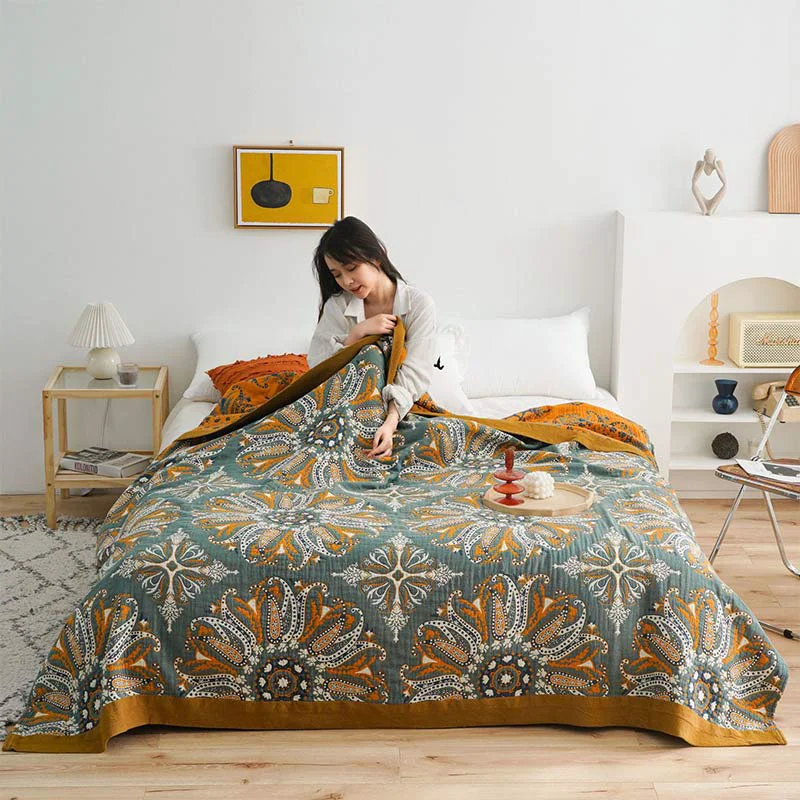 Secure Ownkoti Dark Cyan Double-Sided Floral Cotton Quilt Quality