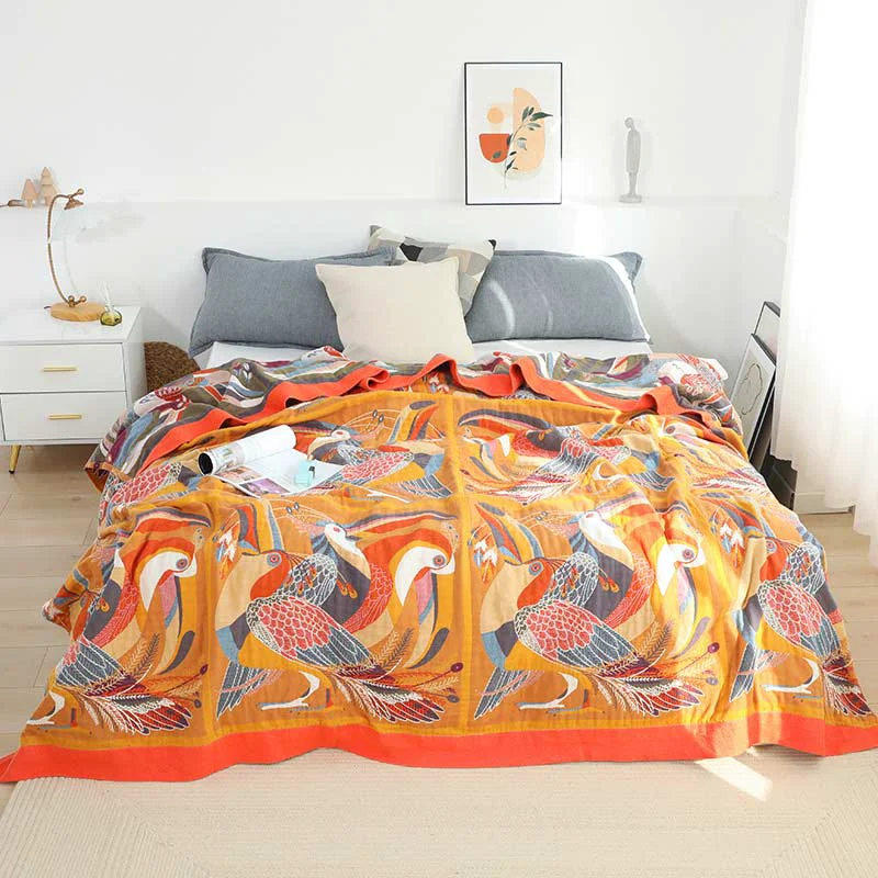 Premium Toucan Bird Reversible Cotton Soft Quilt Contemporary
