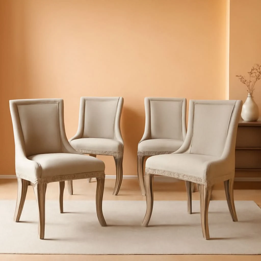Pure Modern Dining Chairs Set of 4 Beige Upholstery and Wood Legs Practical