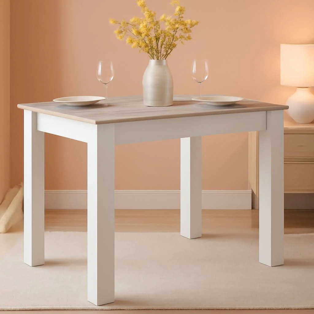 Professional Wooden Dining Table For Four 47 By 28 Inches White Gray Secure