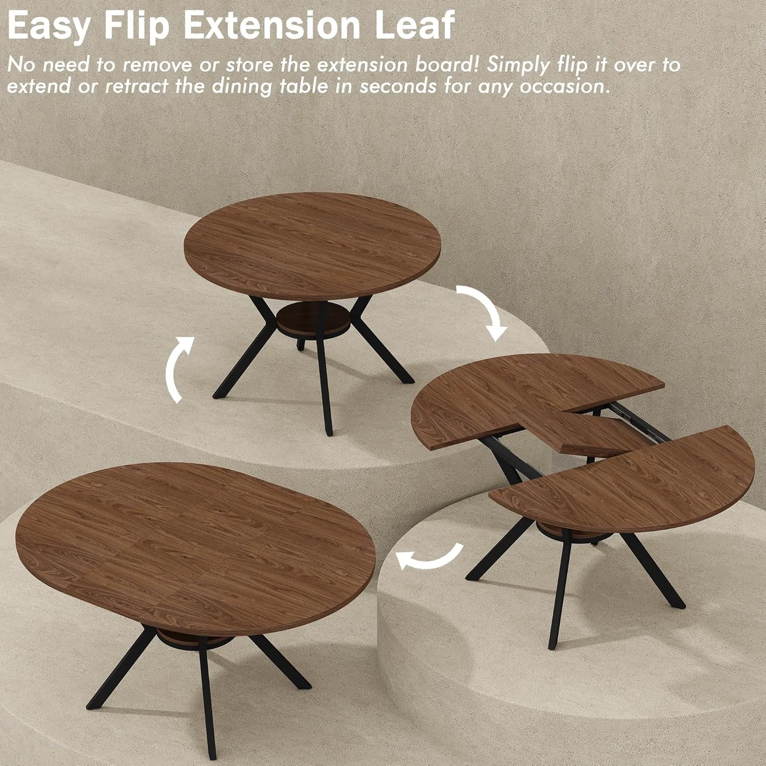 Original Design Extendable Forty Two To Fifty Eight Inches Round Dining Table Storage Exceptional