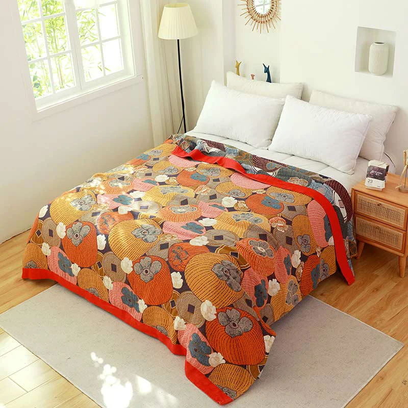 Traditional Colorful Persimmon Cotton Gauze Reversible Quilt Fashionable