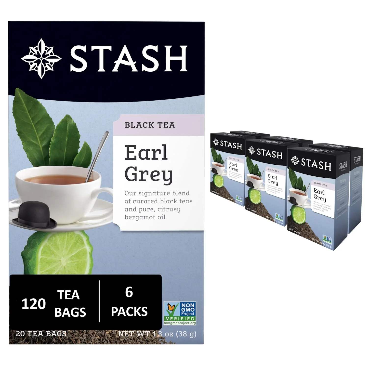 Advanced Stash Tea Earl Grey Black Tea – Caffeinated Non-GMO Project Premium Tea with No Artificial Ingredients 20 Count Pack of 6 Authentic