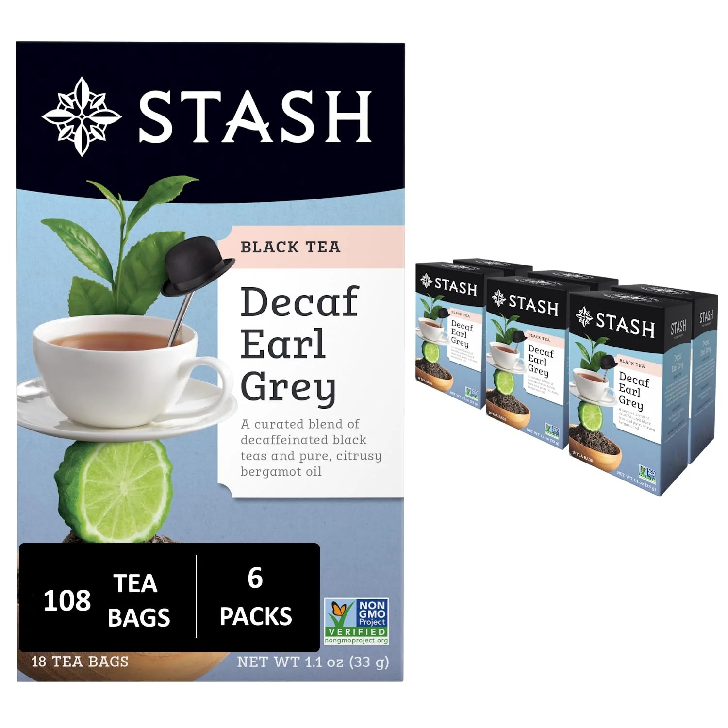 Green Stash Tea Decaf Earl Grey Black Tea – Decaf Non-GMO Project Premium Tea with No Artificial Ingredients 18 Count Pack of 6 Environmentally Friendly