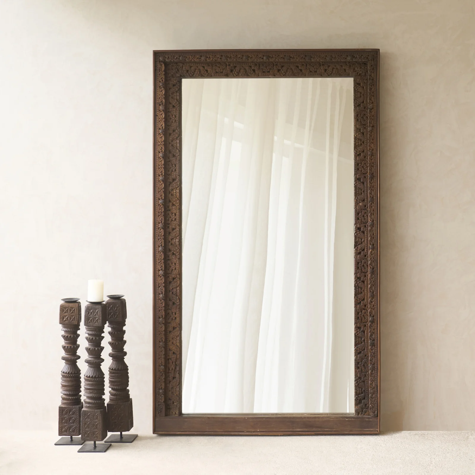 Responsible Vintage Teak Carved Mirror Dark Brown No. 2 Original Design