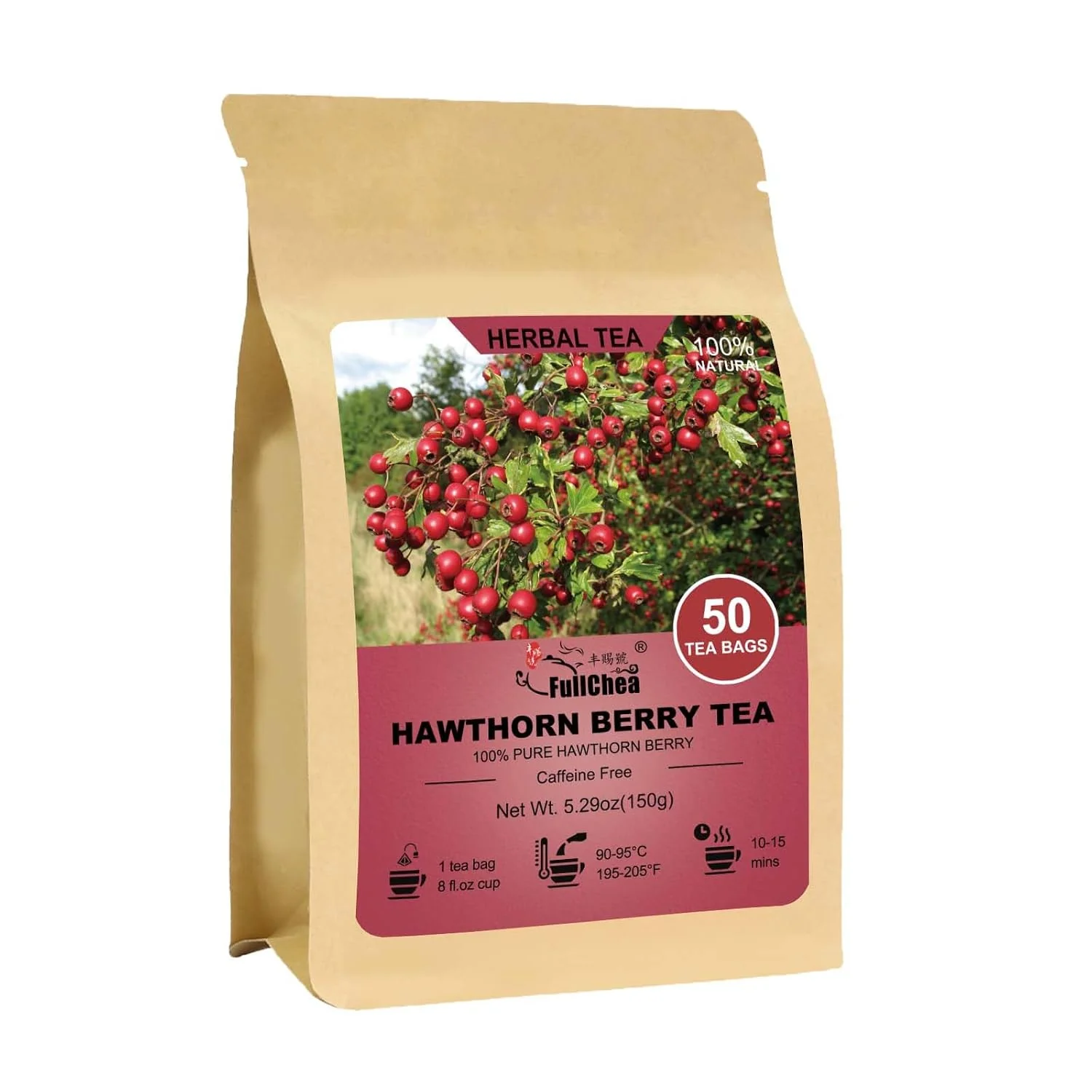 Functional FullChea – Hawthorn Berry Tea Bags 50 Count Dried Hawthorn Berries Pure hawthorn berry tea rich in natural antioxidants Non-GMO caffeine- easy to brew hot daily Relaxed