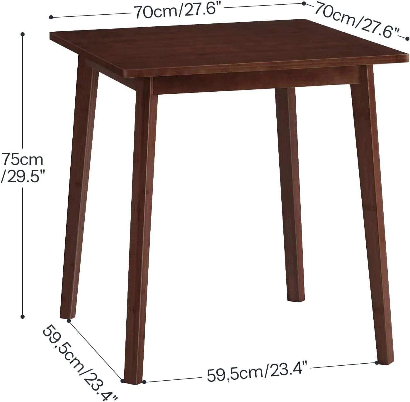 Innovative Brown Bamboo Square Dining Table 27.6 Inch For Small Spaces Easy Assem Exclusive
