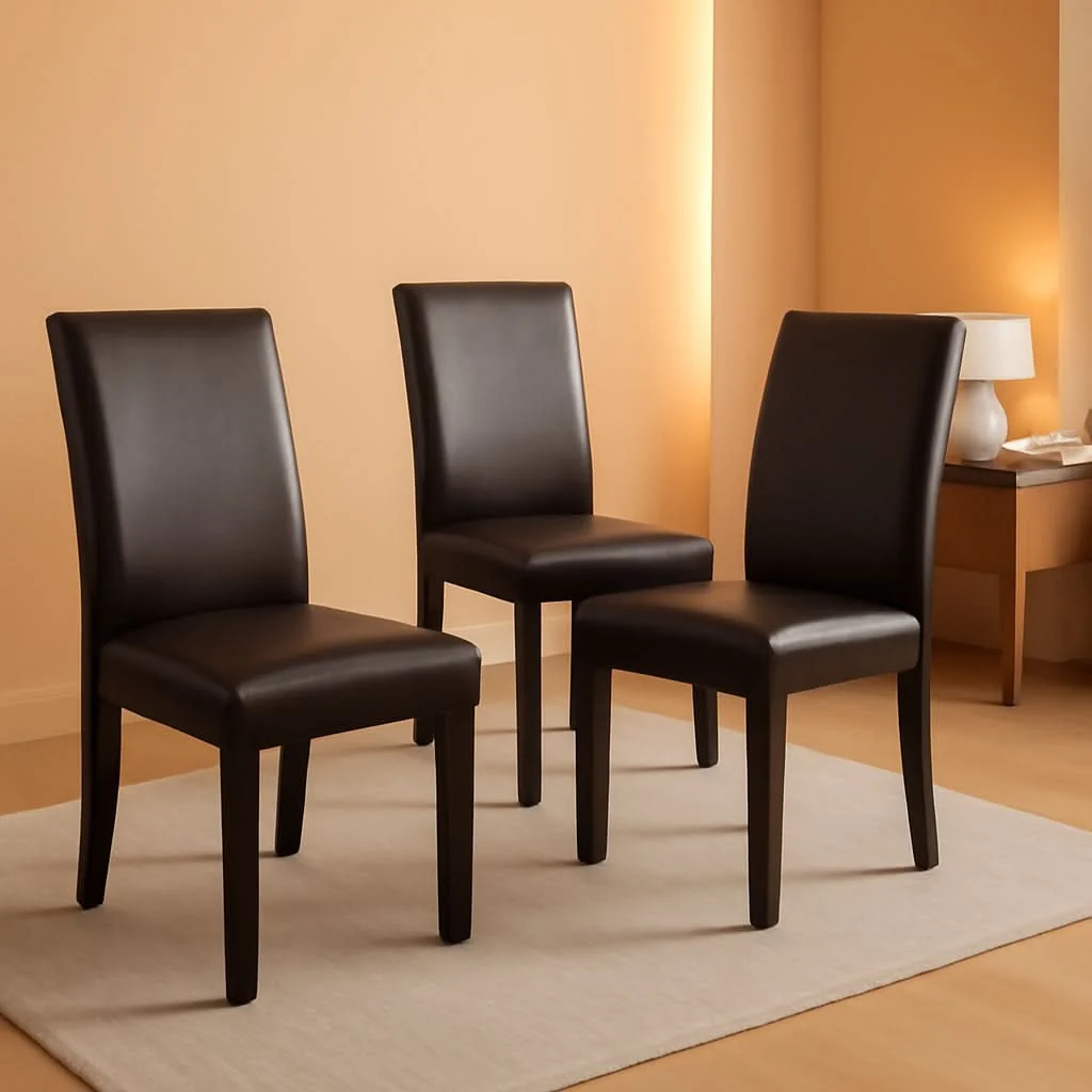 Trusted Set Of 4 Dark Brown PU Leather Dining Chairs With Wood Legs Stylish