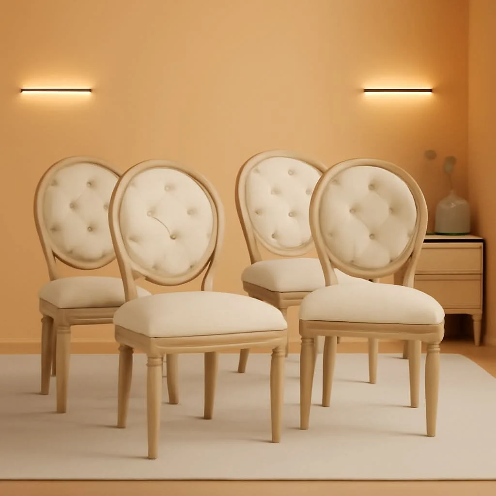 Premium Material French Country Dining Chairs Set Of 4 Louis Style With Curved Backrest Casual