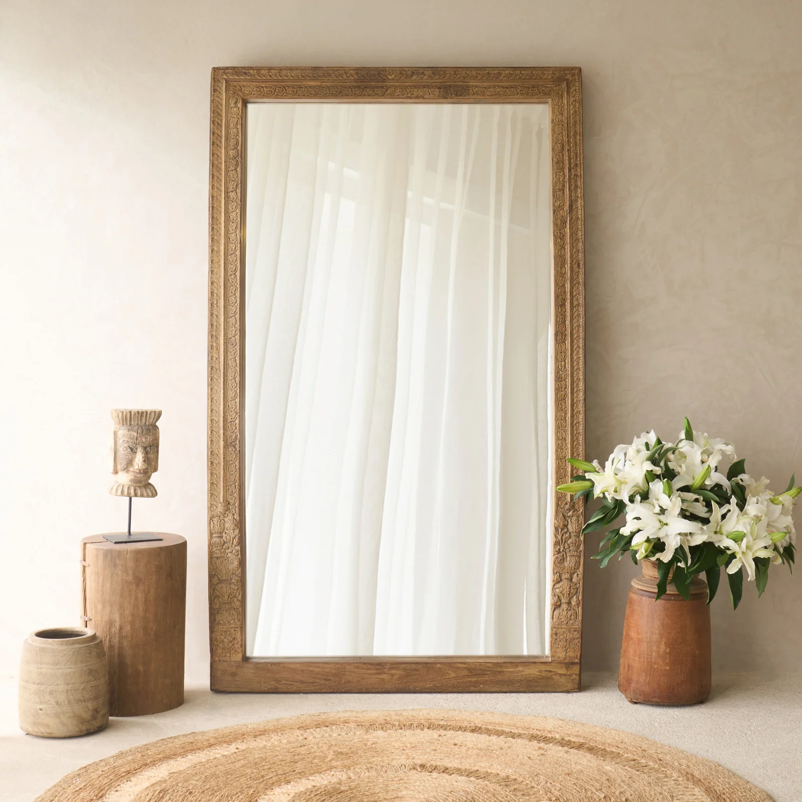 Next-Generation Vintage Teak Carved Mirror Natural No. 2 Pure
