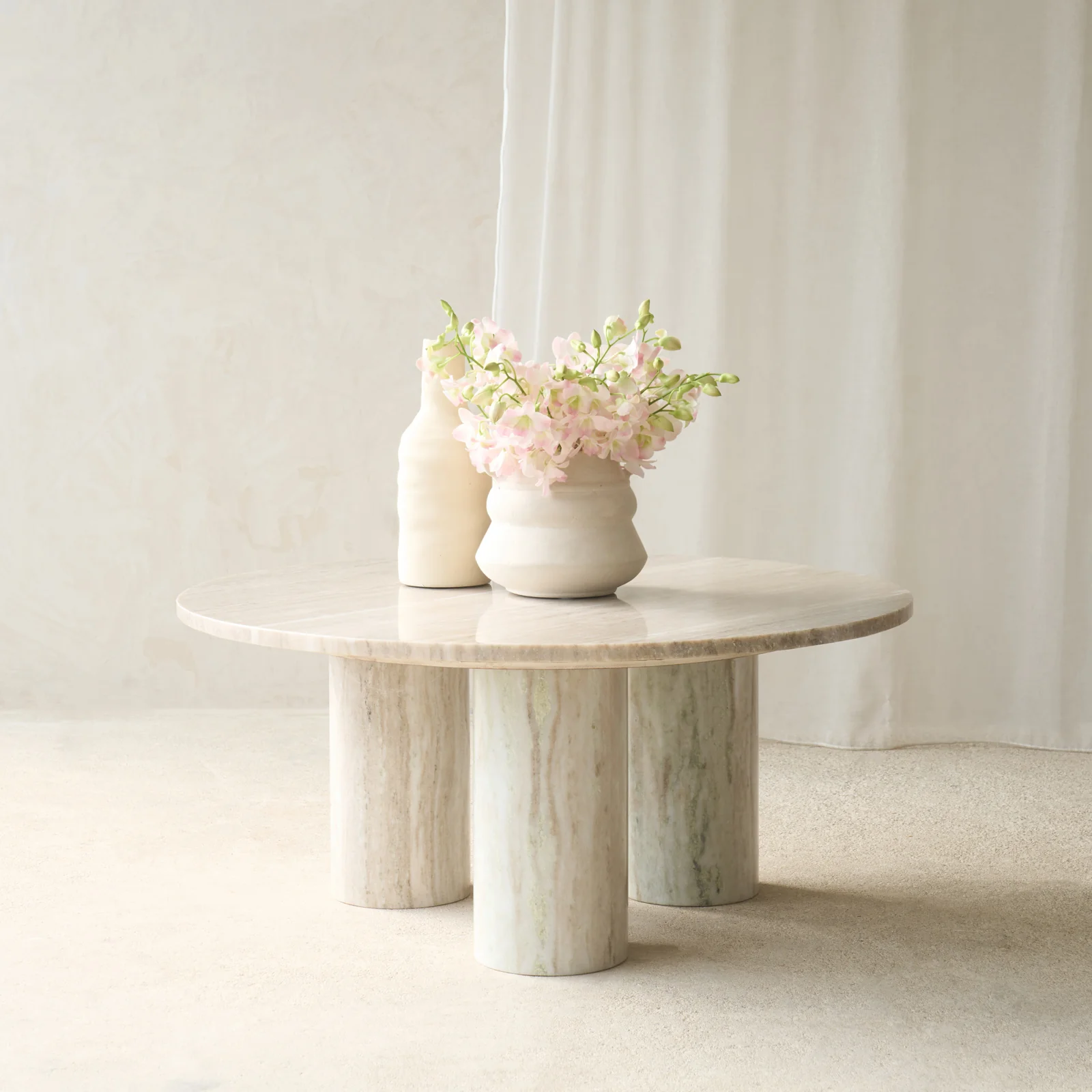 Authentic Round Pillar Marble Coffee Table Premium