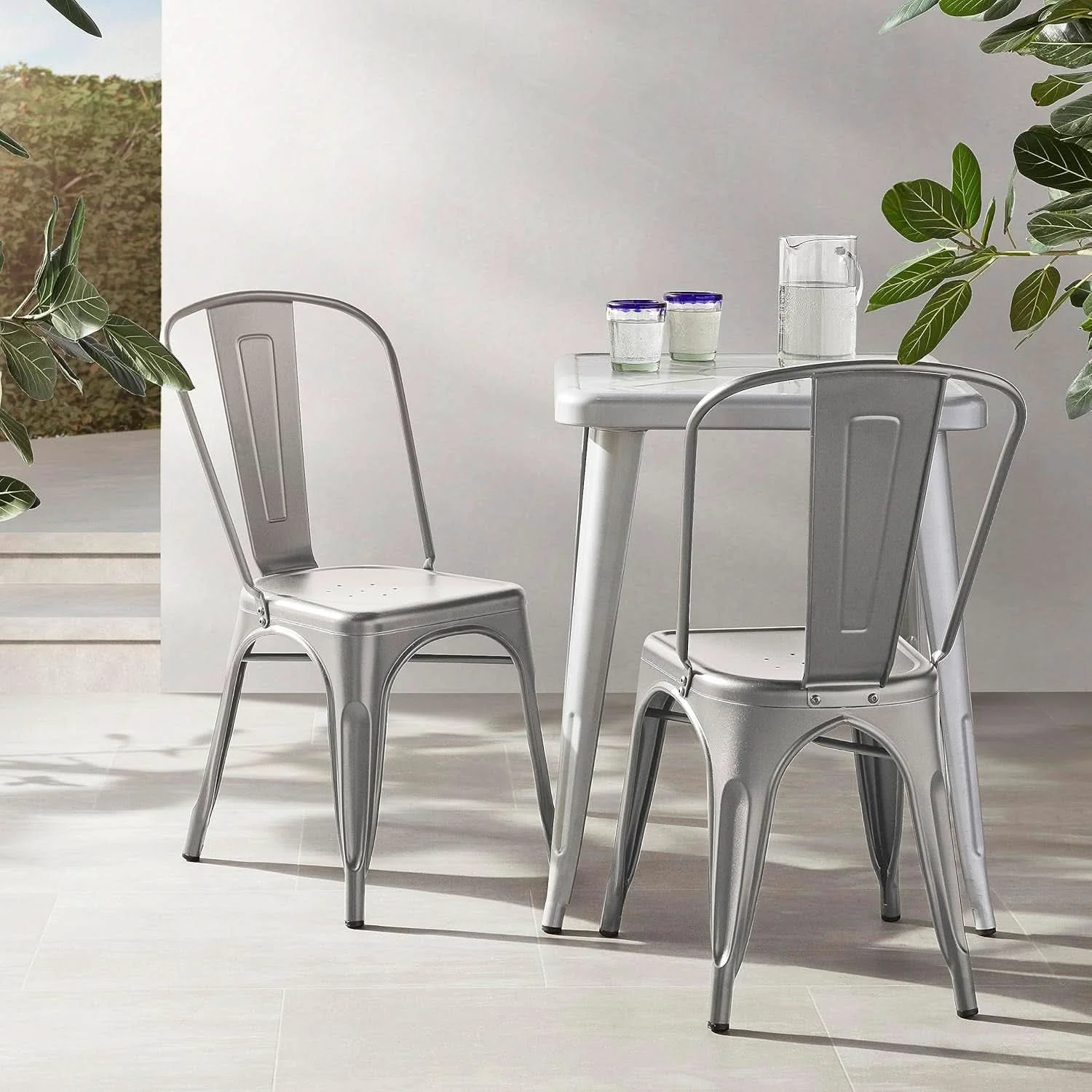 Advanced Dark Grey Metal Dining Chairs Set Of Four Durable X Bar Design Stylish