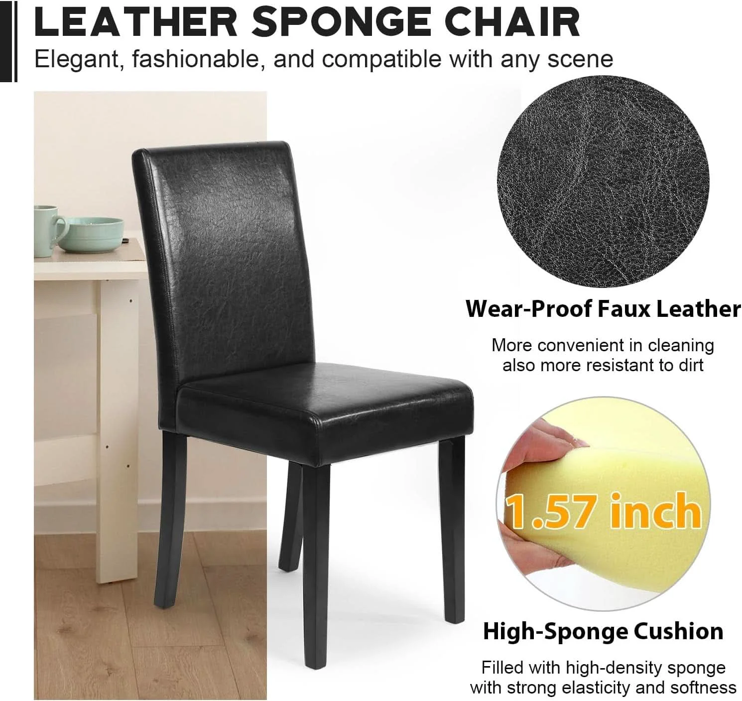 Artisan Dining Chairs Set Of 4 Waterproof PU Leather Cushioned With Wood Legs Exceptional
