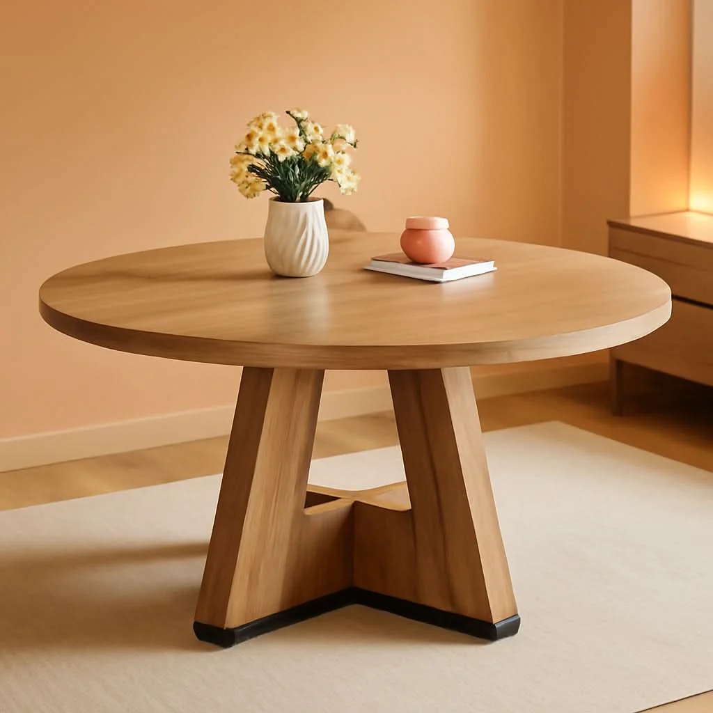 Soft Round Dining Table 47 Inch For 4 To 6 With Wooden Pedestal Fashionable