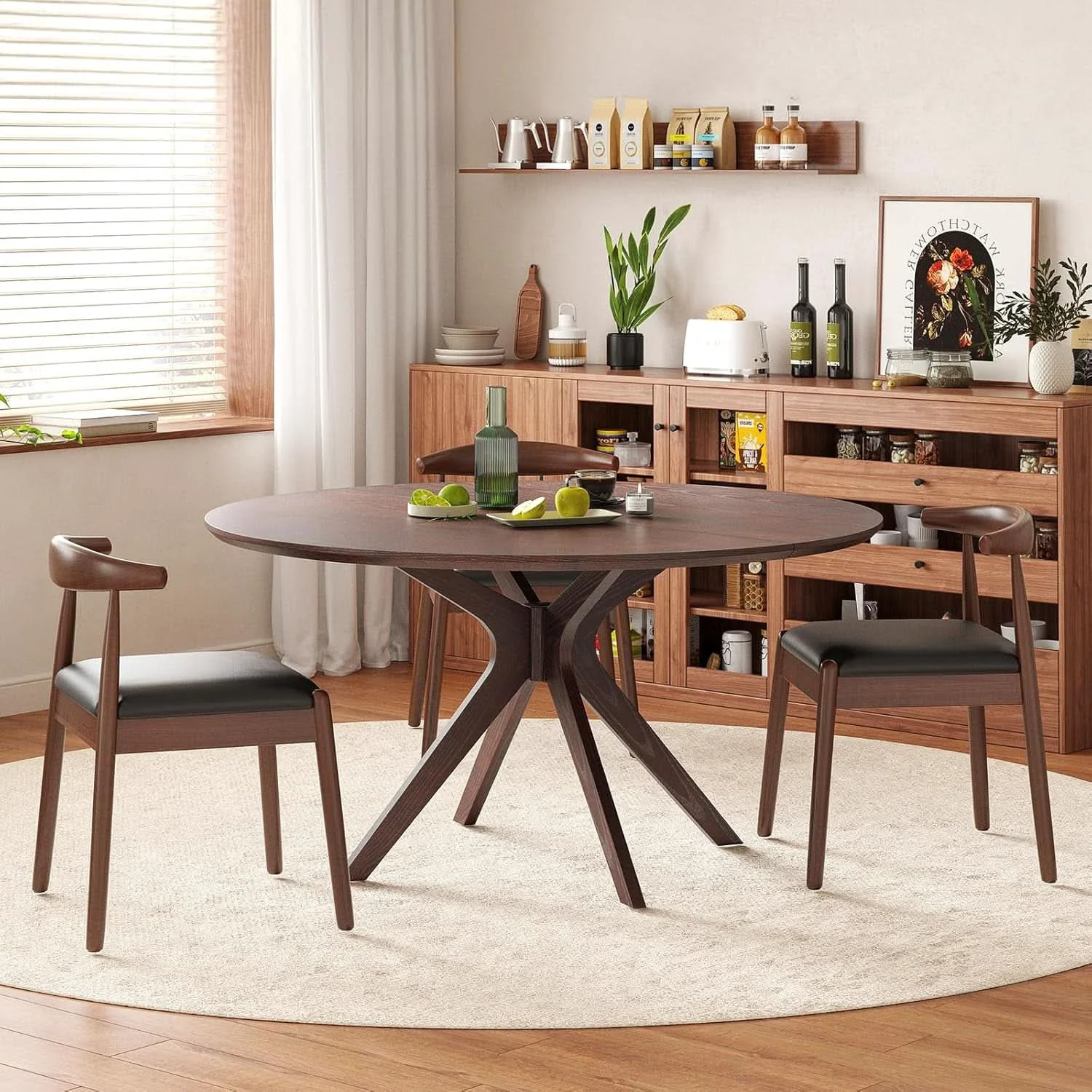 Secure Walnut 47.2-Inch Round Dining Table With X Pedestal Solid Wood Innovative