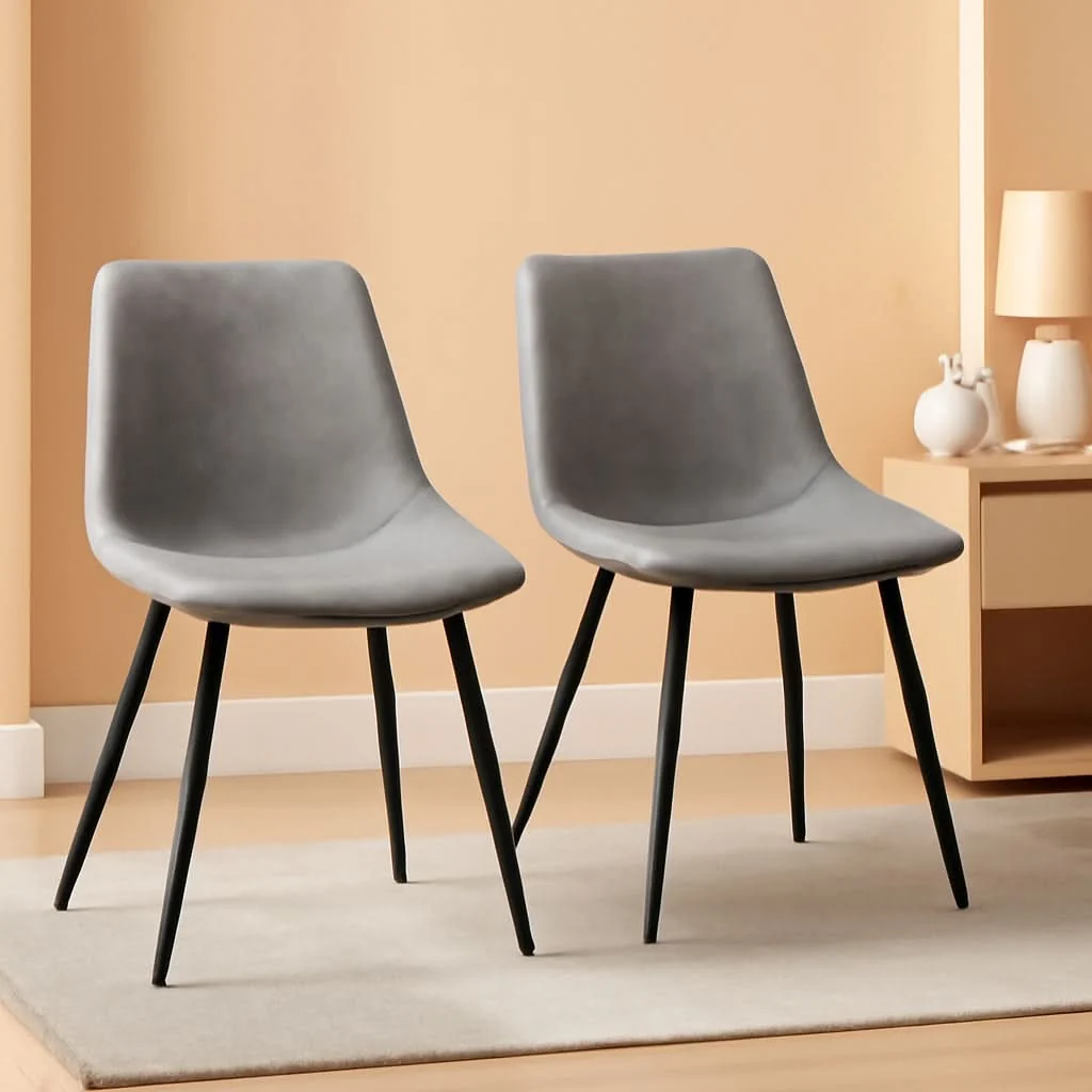 Eco-Friendly Dining Chairs Set Of 2 Grey Faux Leather With Metal Legs Artisan