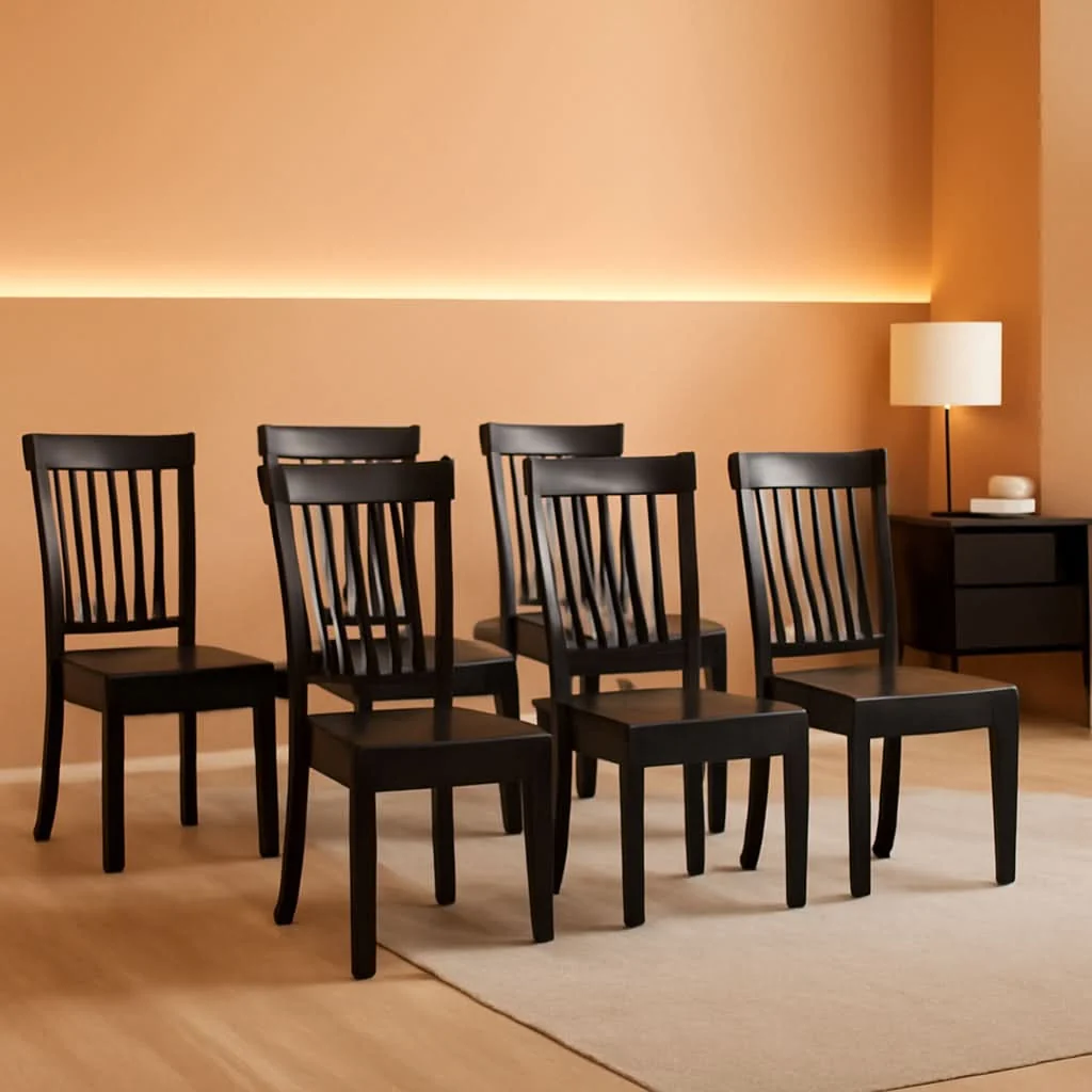 Functional Wooden Windsor Dining Chairs Set Of 6 Dark Brown With Spindle Back Solid