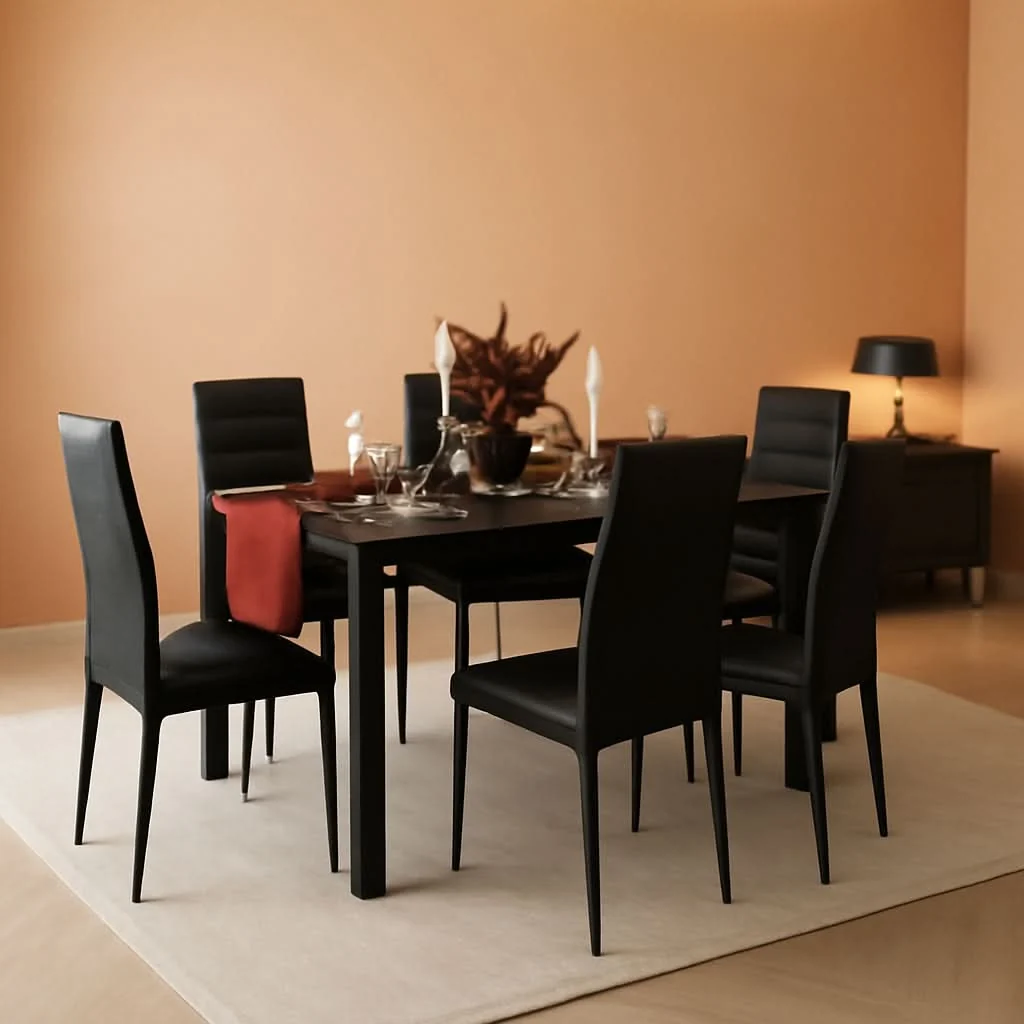 Smart Glass Dining Table Set For 6 With PU Leather Chairs 7 Piece Fine Crafted