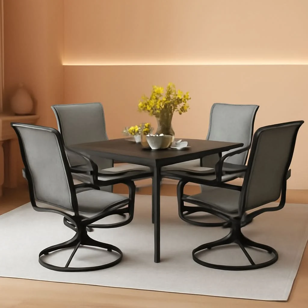 Top-Quality Patio Dining Set For 4 All Weather Furniture With Grey Sling Swivel Ch Eco-Friendly