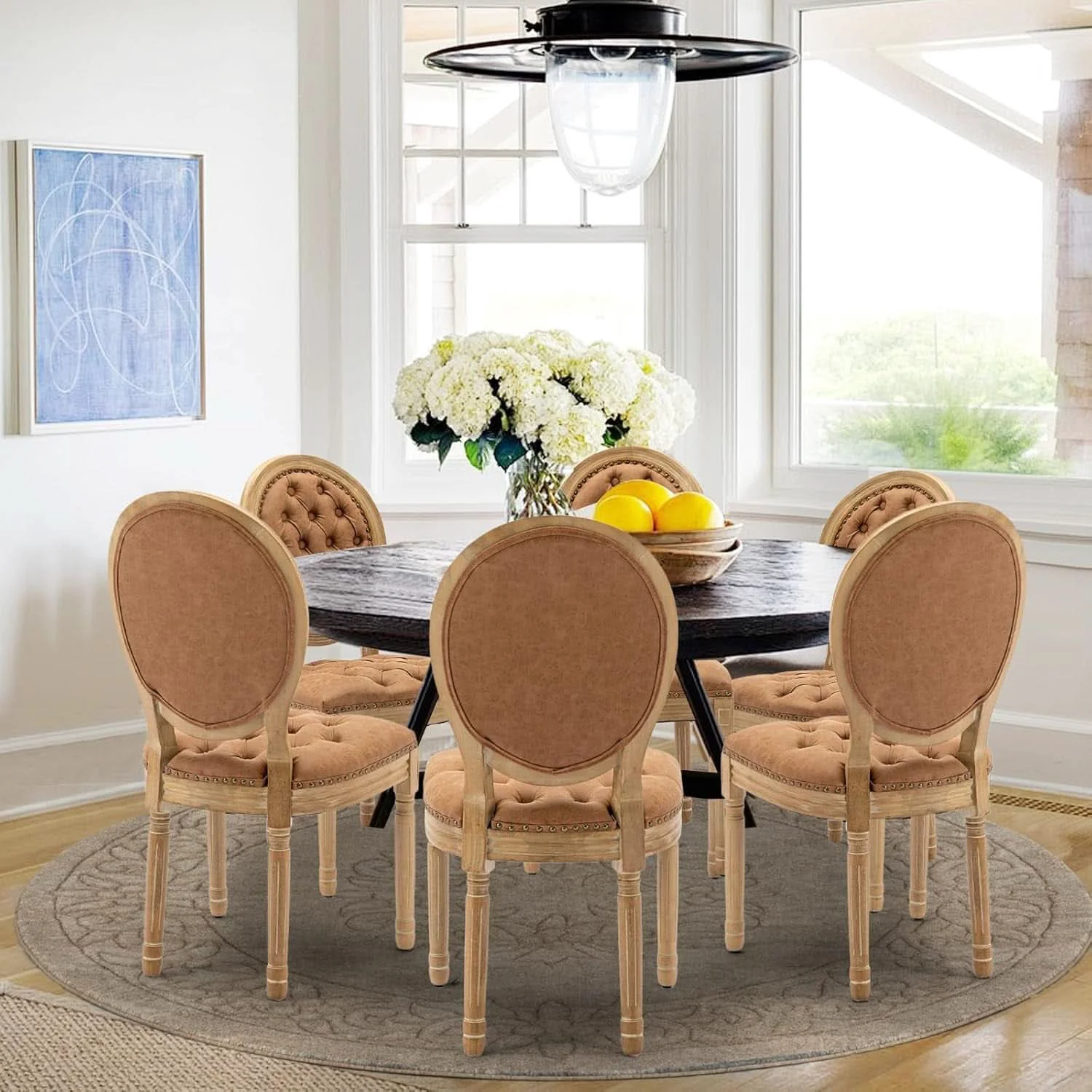 Original PU Leather Dining Chairs Set of 6 Orange Round Back with Nailhead Trim Elite