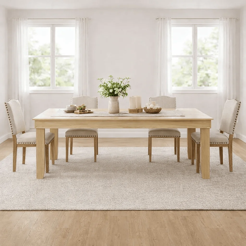 Casual 71-inch Farmhouse Dining Table with 6 Upholstered Chairs Set Long-Lasting
