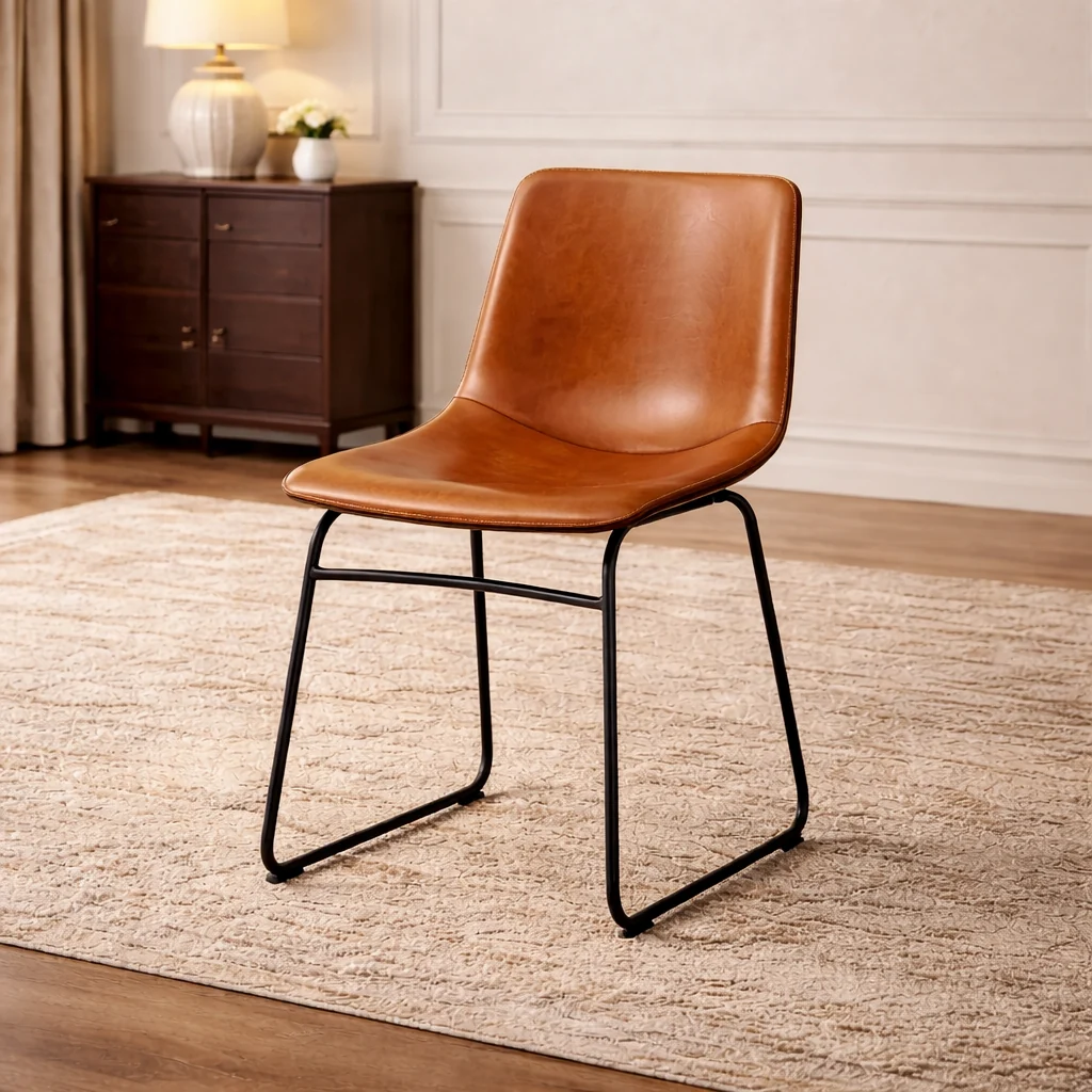 Unique 69 Farmhouse Acacia Dining Table with 6 Faux Leather Chairs Natural B Refined