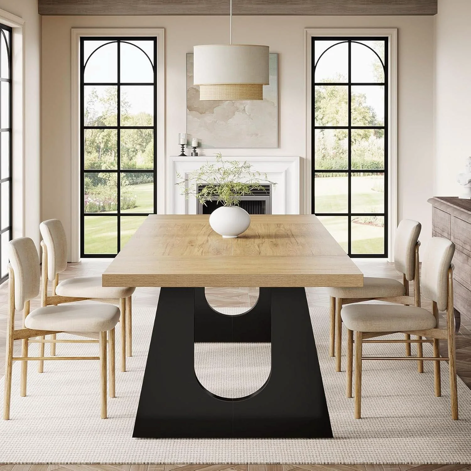 Carefully Designed Oak And Black Rustic Dining Table 70.9 Inch For 6 To 8 People Exceptional