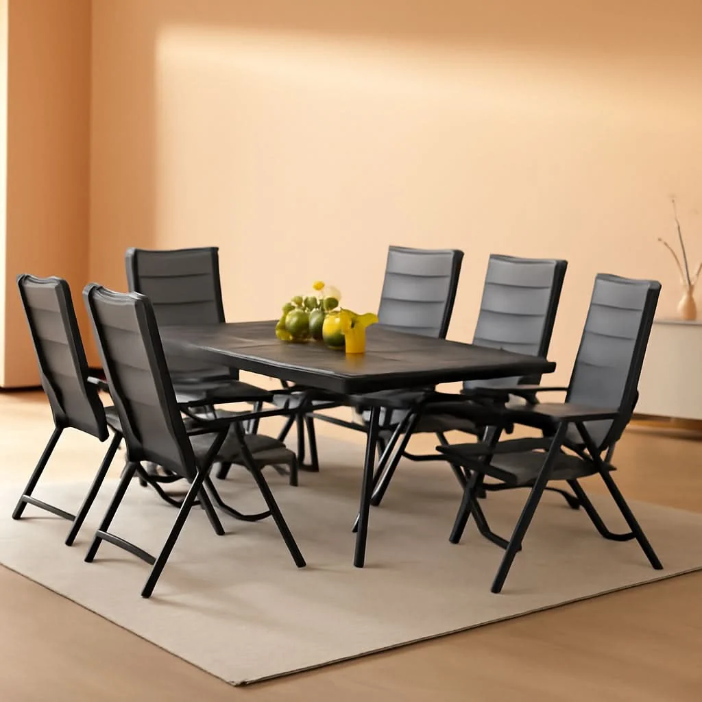Soft Grey 9 Piece Outdoor Patio Dining Set With 8 Folding Chairs And Alumin Efficient