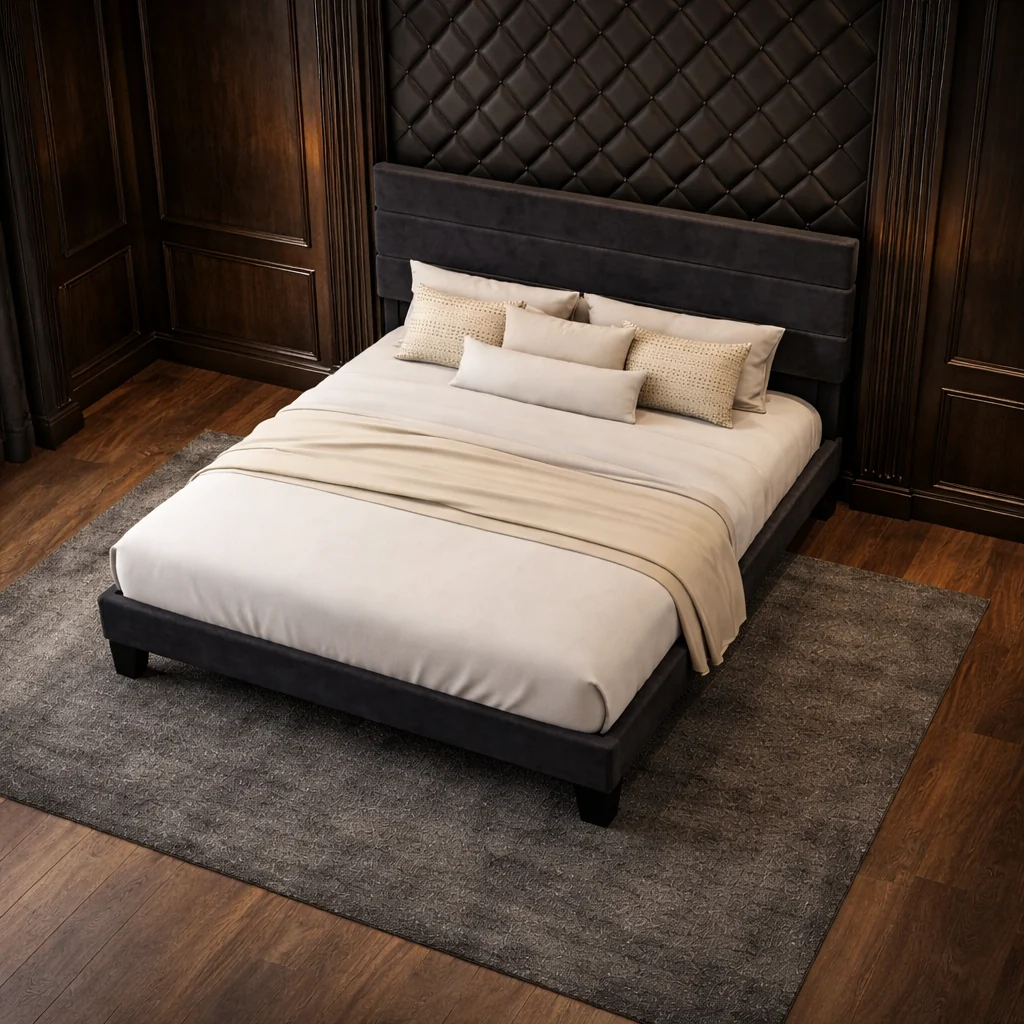 Healthy Queen Velvet Platform Bed with Adjustable Headboard and 2 Black Faux L World-Class