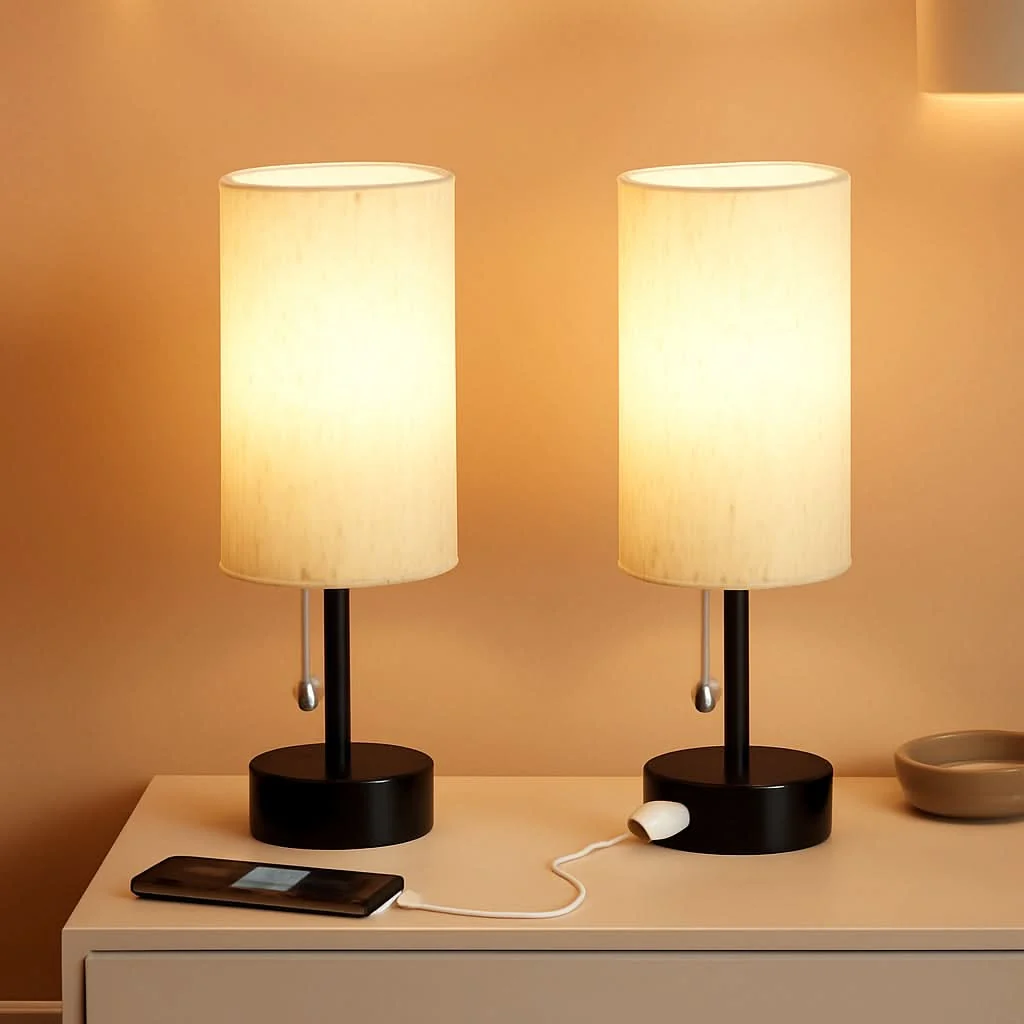 Practical Bedside Table Lamps Set With ThreeColor Temperatures Versatile