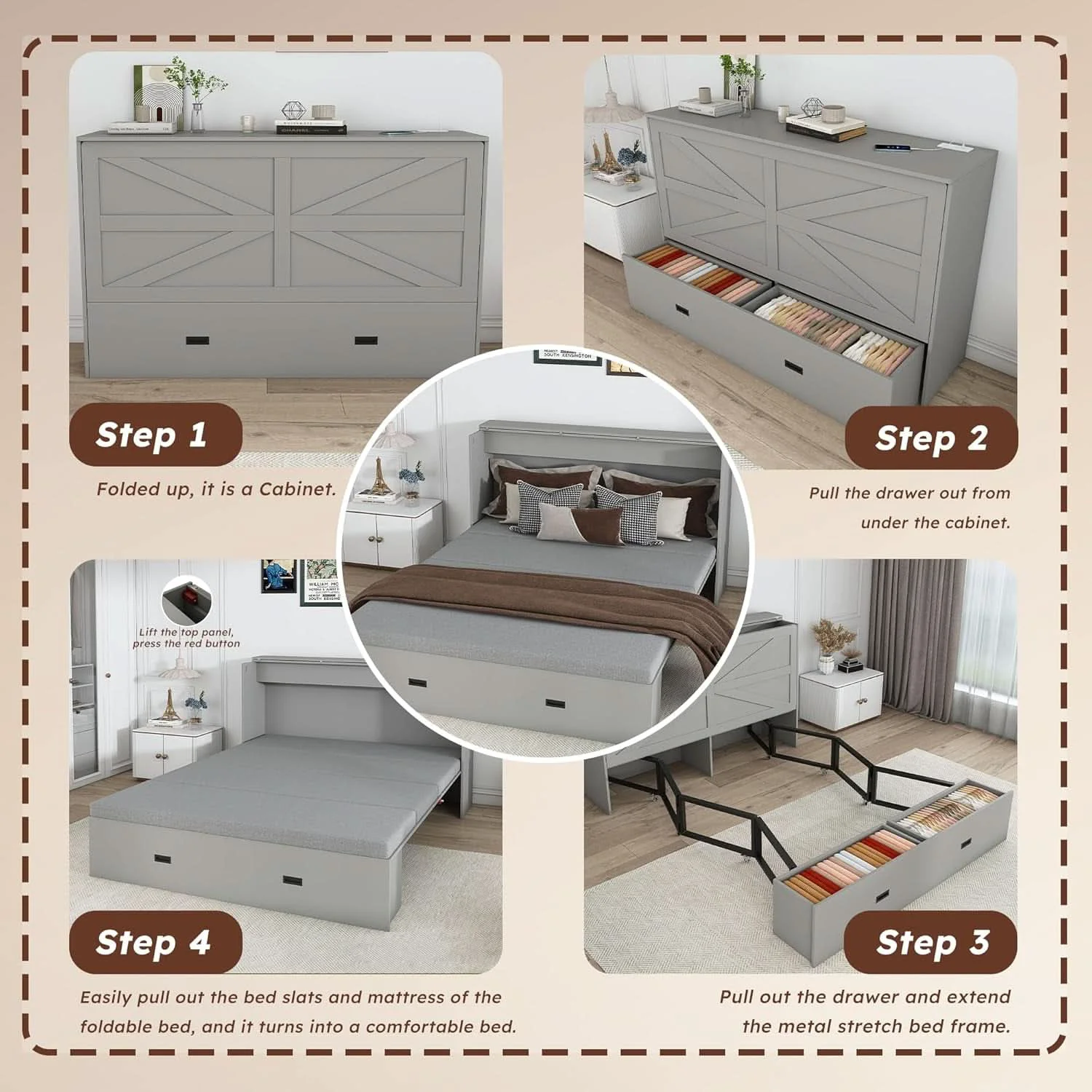 Relaxed 57 Inch Murphy Bed With Integrated Storage Solution Outstanding