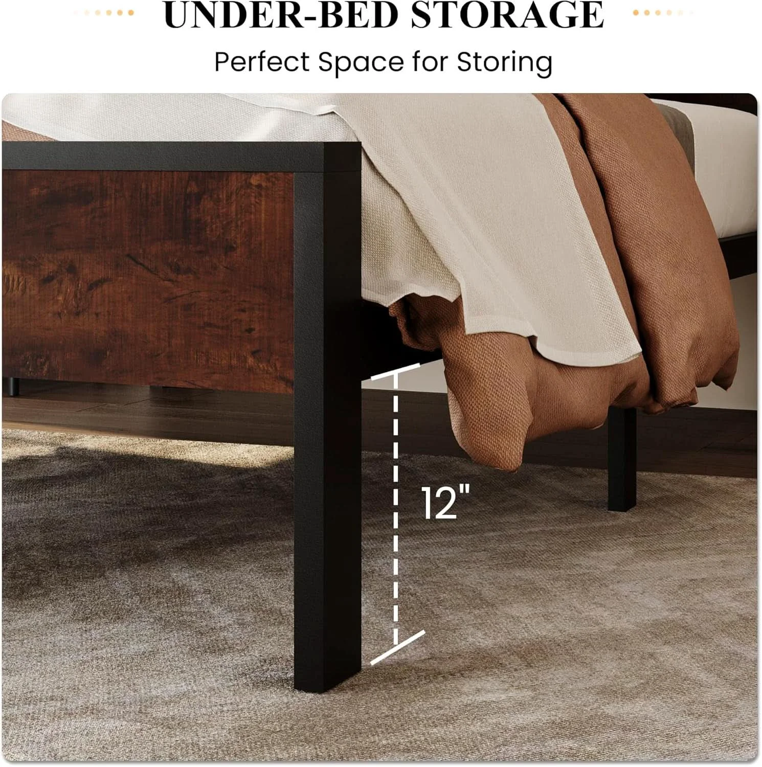 World-Class Twin Platform Bed Frame With Under Bed Storage Industrial Style Functional