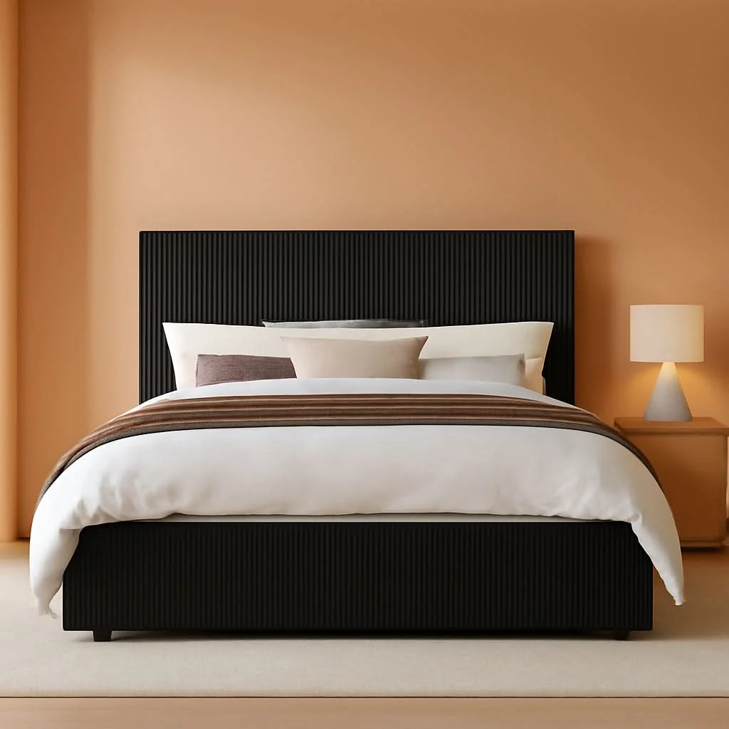 Top-Quality Full Upholstered Platform Bed Frame Corduroy Black High-Grade