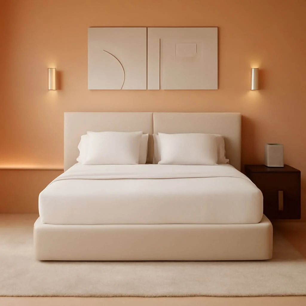 Trendy Queen Beige Platform Bed Frame Noise Headboard High-Grade