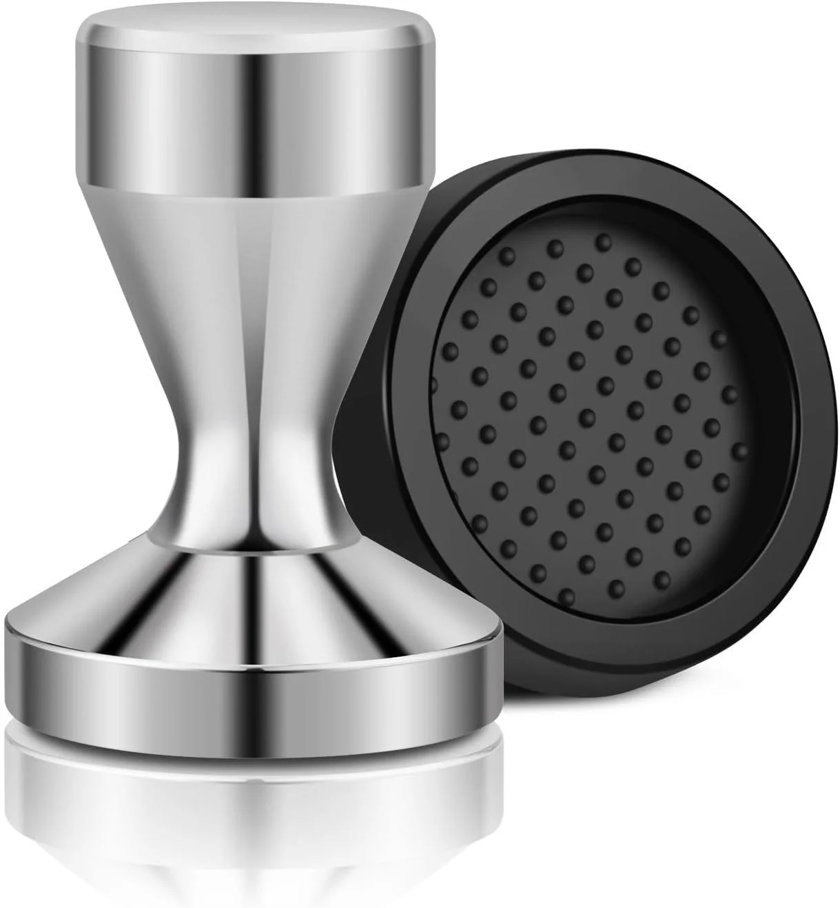 Effective Flexzion Coffee Tamper 58mm Espresso Tamper Tool Stainless Steel Barista-Quality Hand Press Espresso Maker with Ergonomic Silver Handle for Home and High-Grade