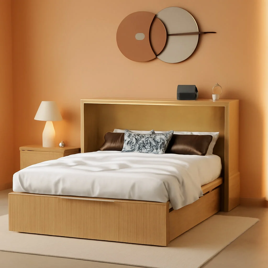 Outstanding Oakwood Murphy Bed Cabinet With Integrated Charging Smooth
