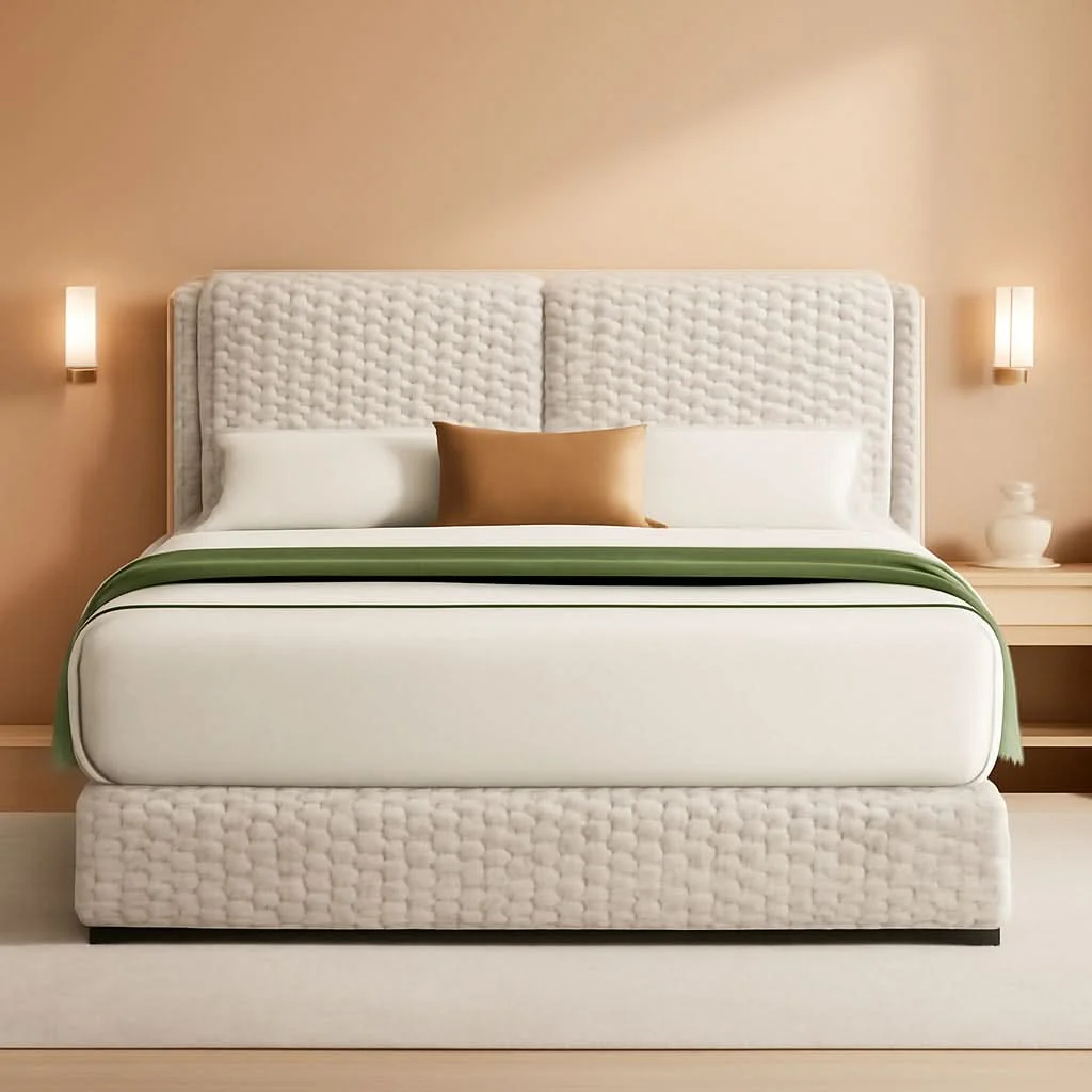 Smart Queen Size Cream Corduroy Upholstered Platform Bed Premium Material