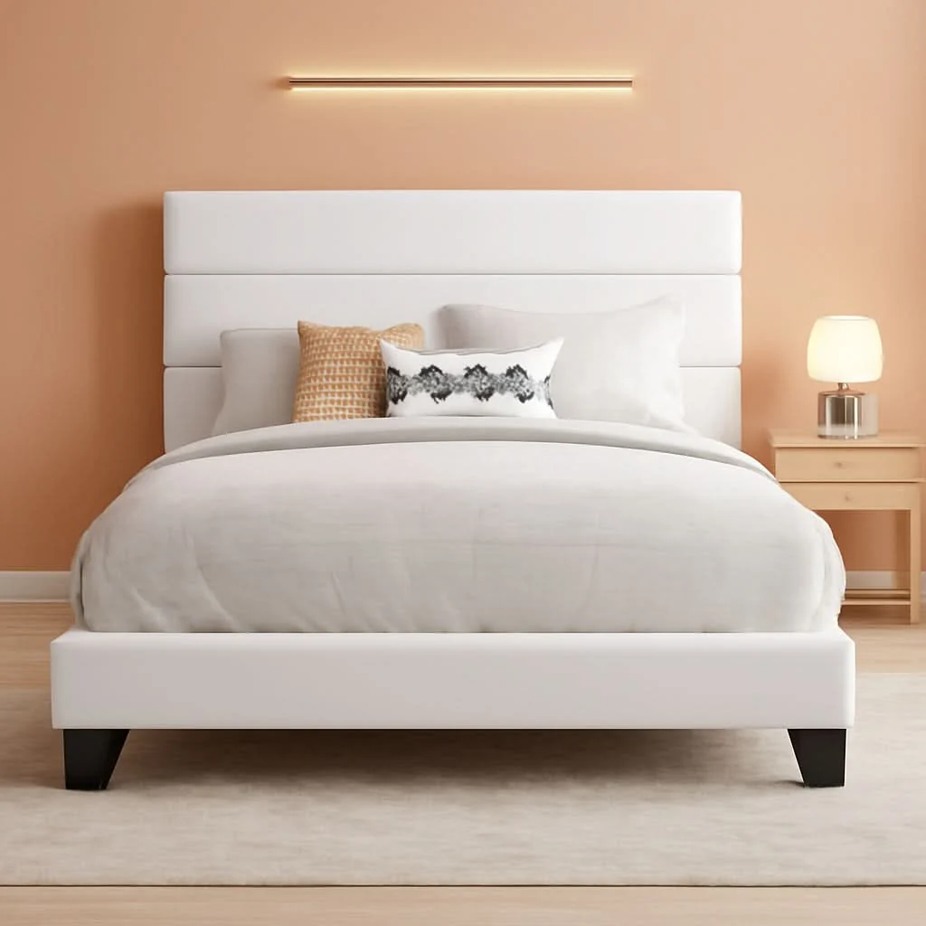 Trendy Full Platform Bed Frame Velvet Upholstered Headboard Modern