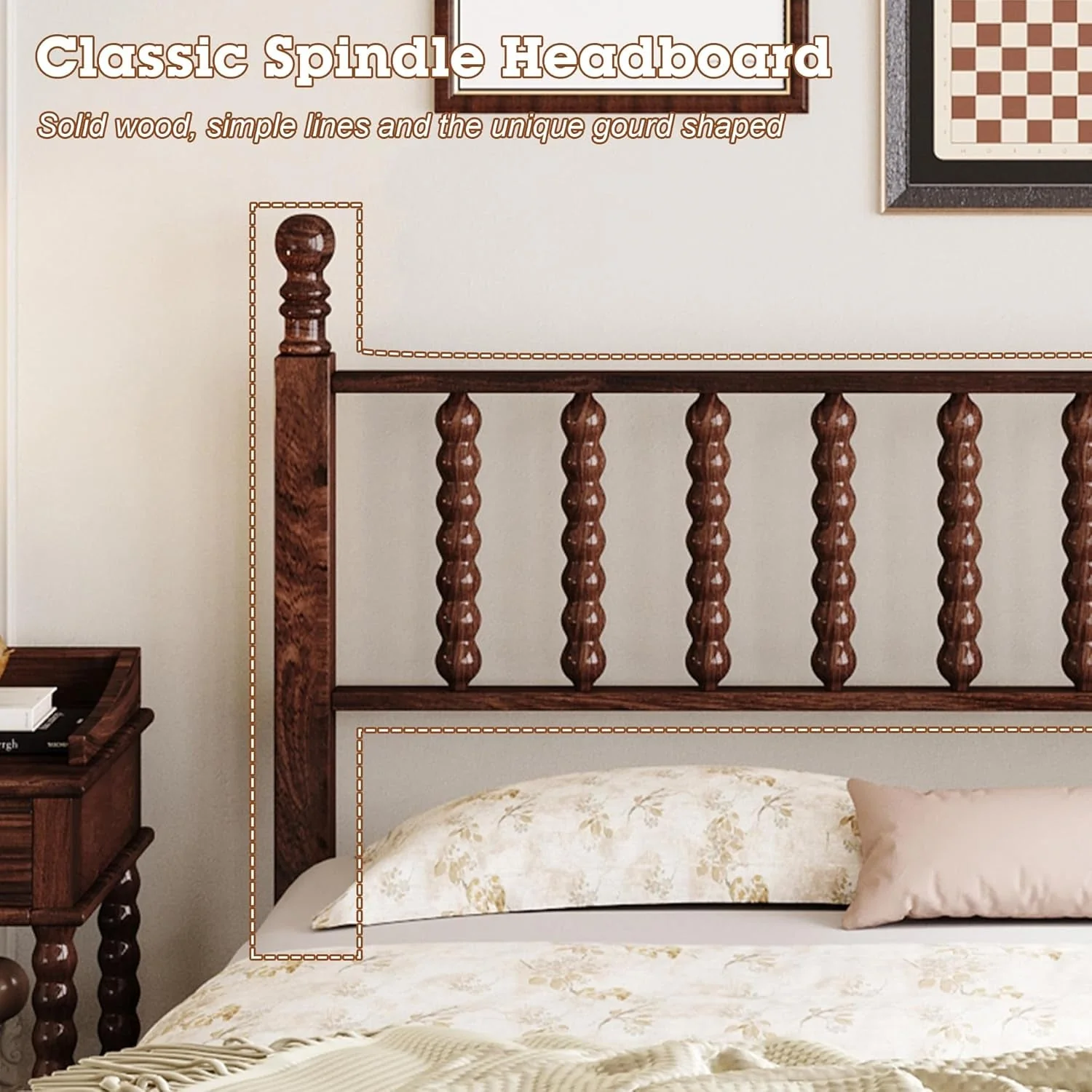 Eco-Friendly Victorian Walnut Spindle Headboard Queen Platform Bed Next-Generation