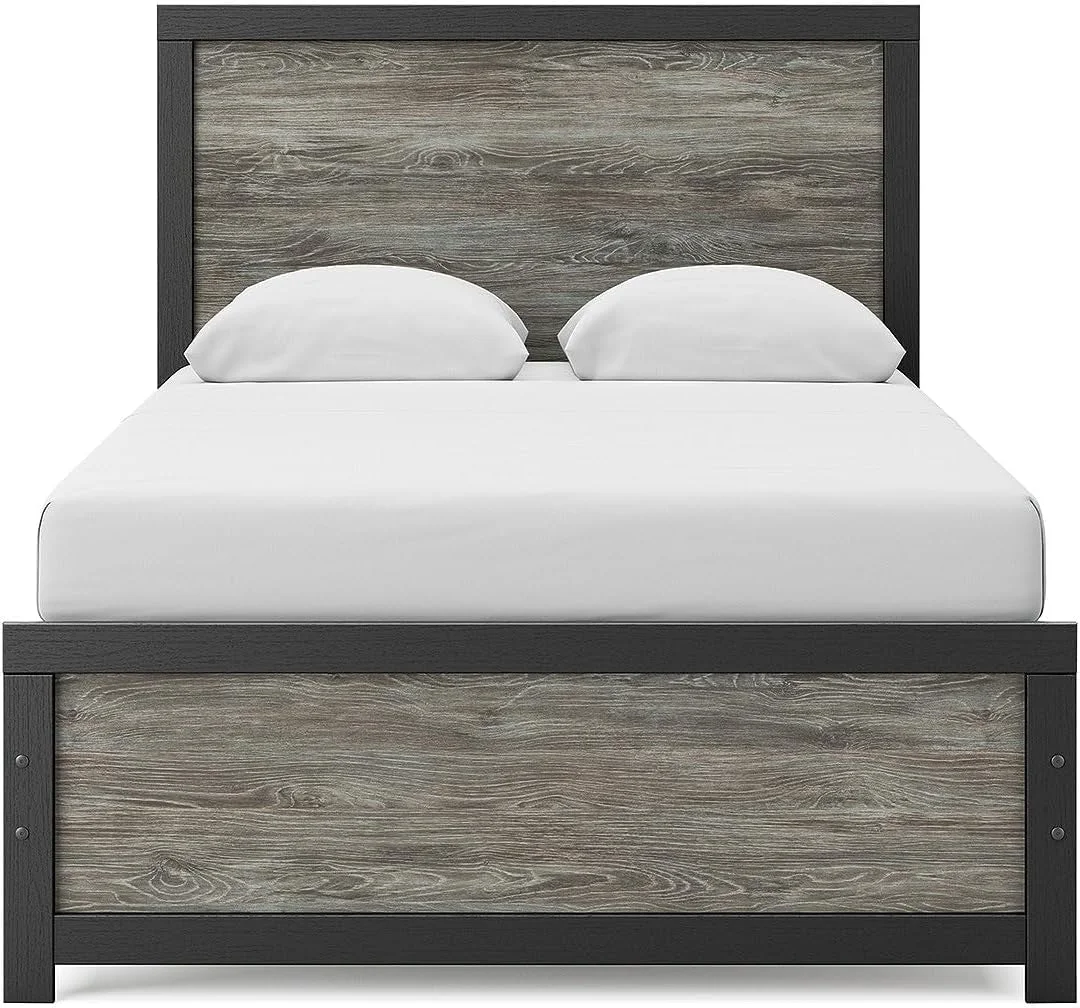 Sophisticated Full Panel Bed Frame With Headboard TwoToneTexturedFinish Specialty
