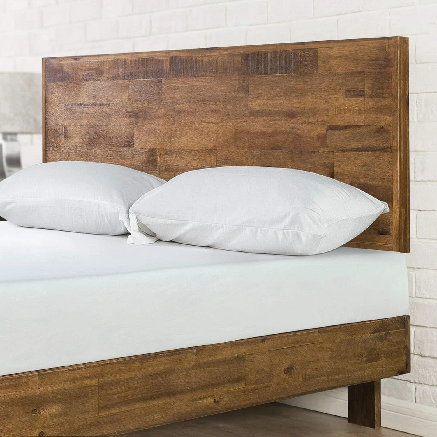 Traditional King Platform Bed Frame Featuring Adjustable Headboard Functional