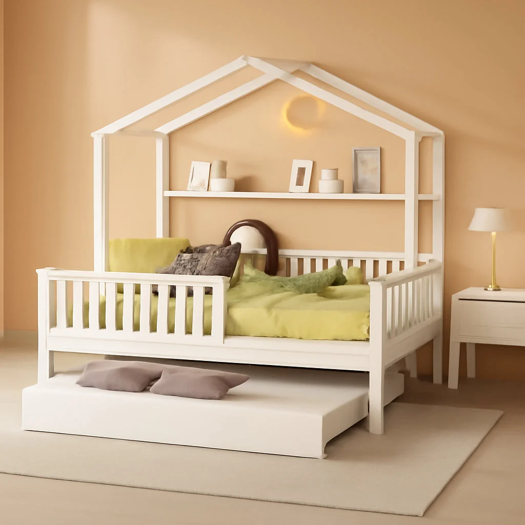 Easy-to-Use FullSize White Wooden Playhouse Trundle Bed Storage Stylish