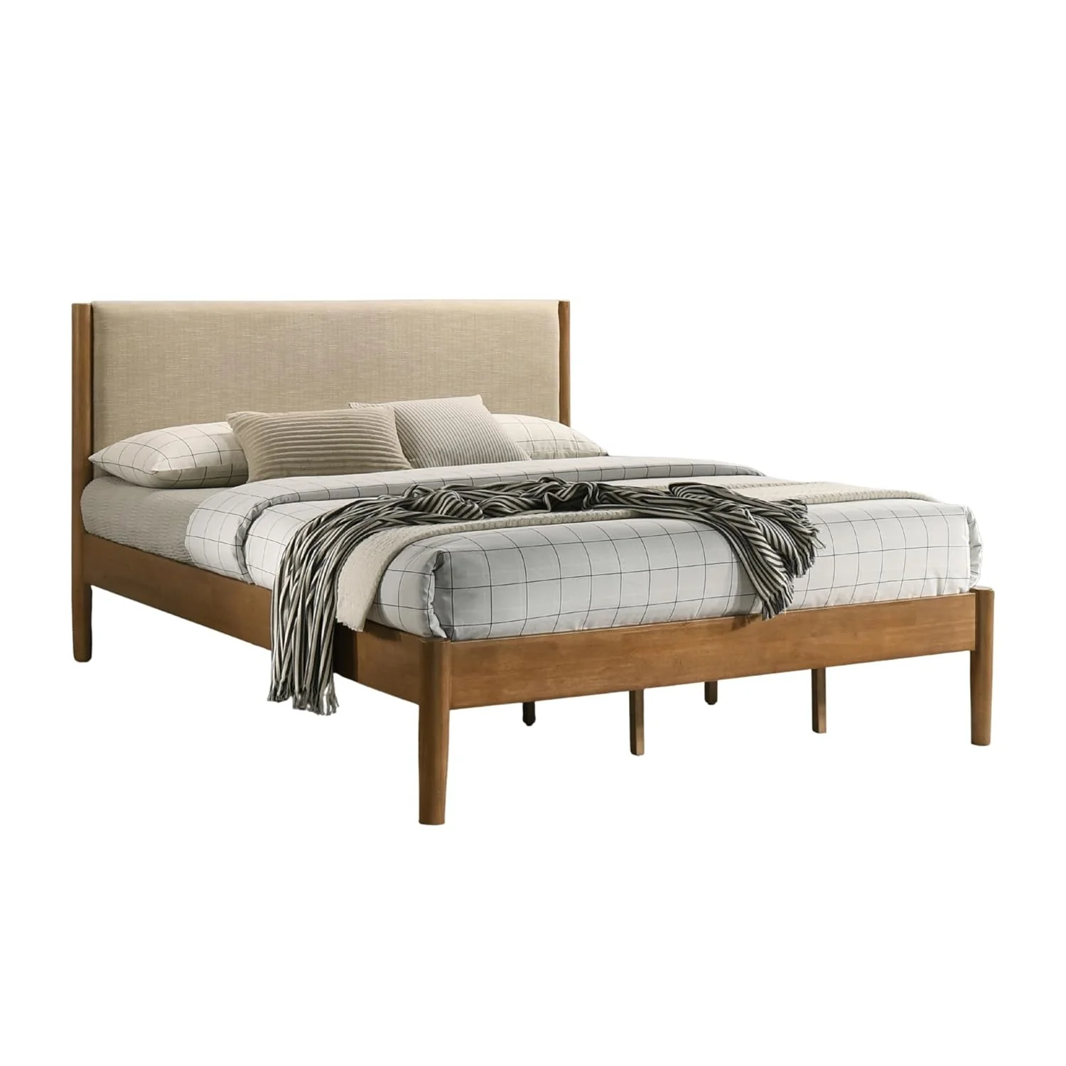 Safe Luxurious Rubberwood Platform Bed Light Walnut King Healthy