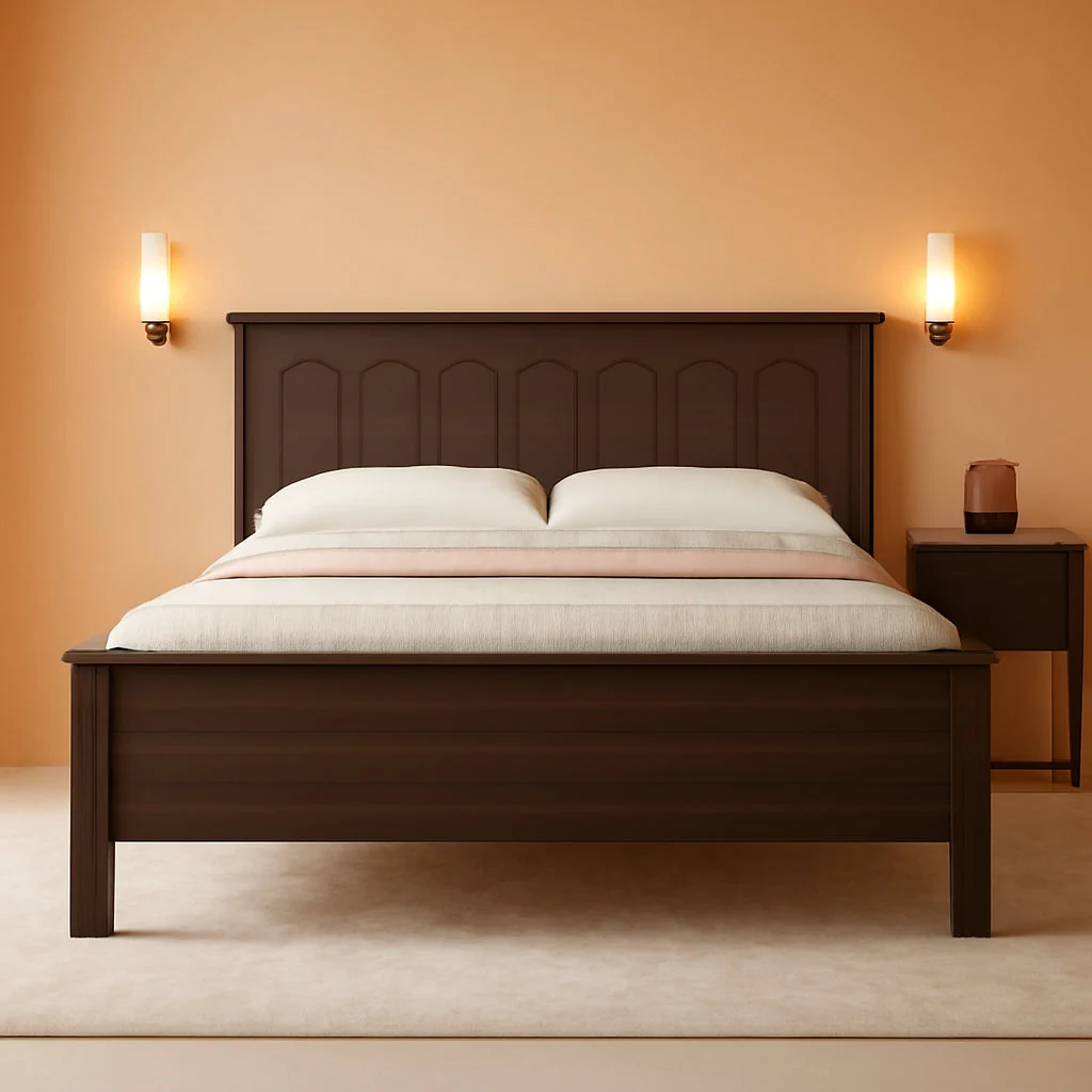 Comfortable Queen Size Walnut Platform Bed With LEDs Contemporary