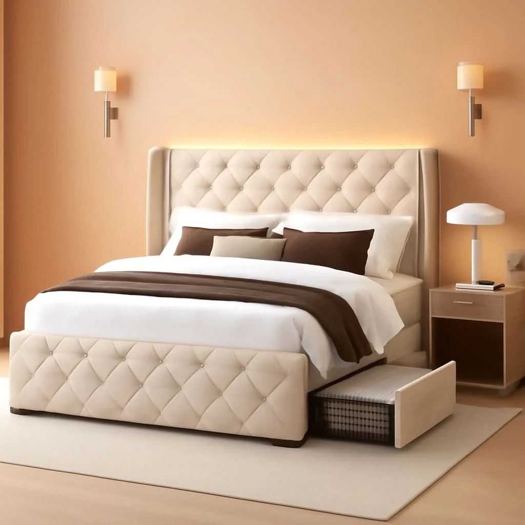 Prestigious Queen Upholstered Platform Bed Frame Integrated LEDs Long-Lasting