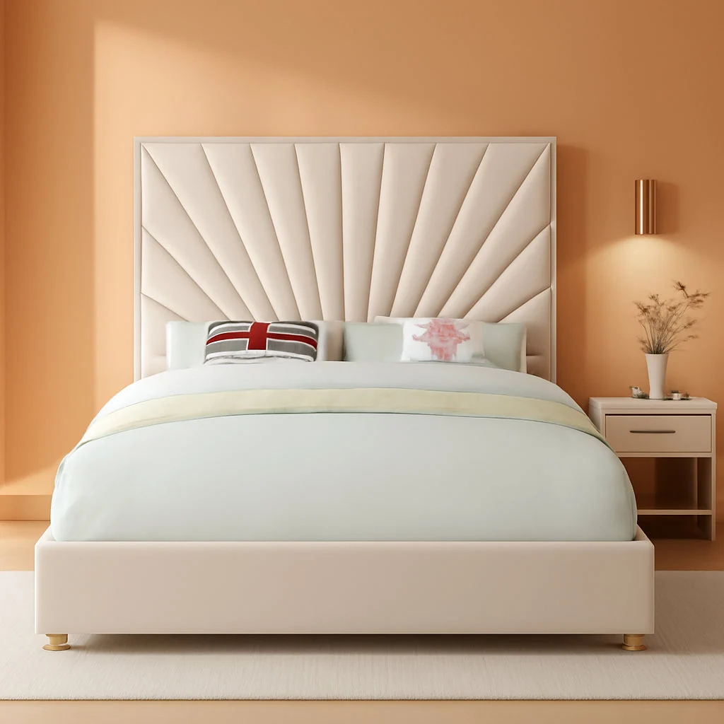 Green Cream Velvet Queen Platform Bed Upholstered Tufted Soft