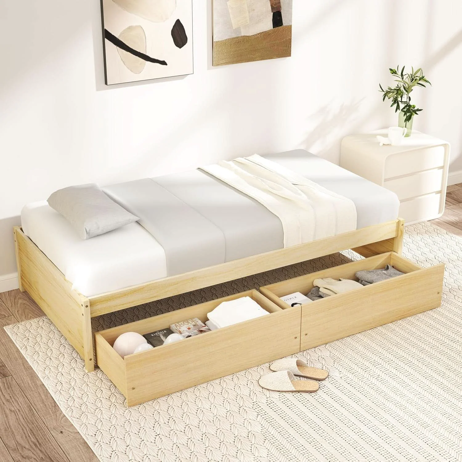 High-End Twin Platform Bed Frame Featuring Integrated Drawers Versatile