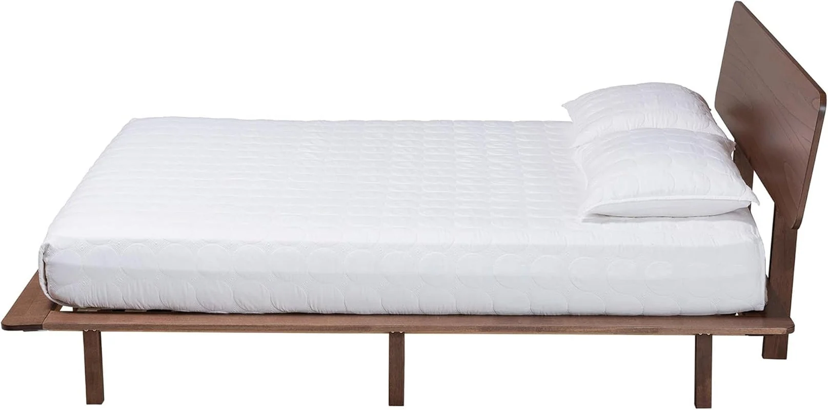 Original Japandi Walnut Brown Rubberwood Platform Bed Queen Soft