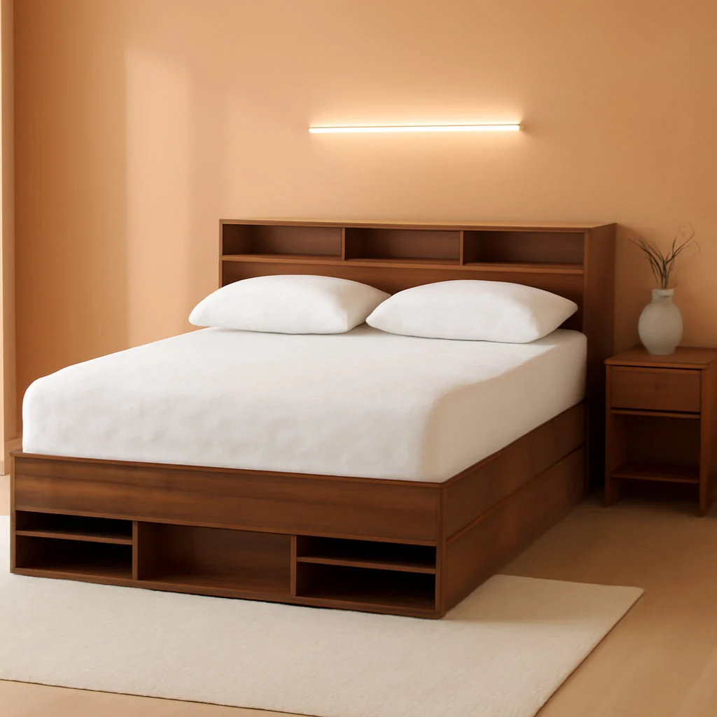 First-Class Queen Contemporary Platform Bed Dark Brown Storage Genuine